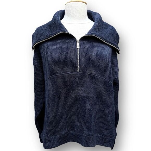 Sweaty Betty Peaceful Ribbed Half Zip Navy Blue Sweatshirt Women's size Small - Picture 5 of 15